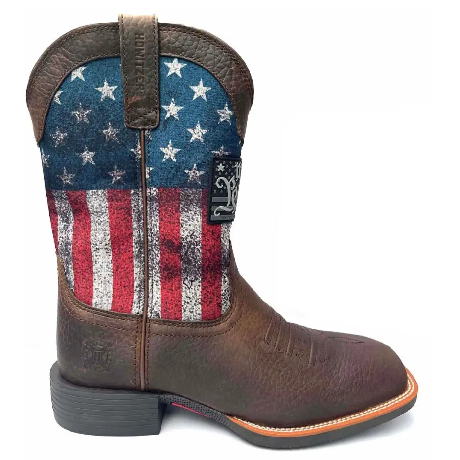 Howitzer Clothing Men's Leather Boots - Stylish Freedom Stamp Design, Rubber Sole, Block Heel Footwear, Statement Shoes