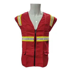 Red Class 2  Twill  Fabric  Safety Vest Menswear Clothes, Workwear, Pockets