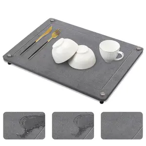Stone Drying Mat for Kitchen Counter, Super Absorbent Non-Slip Diatomite Dish Drying Mat, Heat-Resistant Diatomaceous Earth Drying Stone Dish Drying Mat, Kitchen Draining Mat(Grey)
