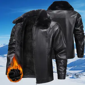 Winter Faux Leather Jacket with Fleece Lining - Trendy & Versatile, Suitable for Daily Wear, Casual Outings, Office, and Outdoor Work in Cold Weather Menswear Outfit Black Long Sleeve winter outfits western outfits leather jacket jackets heated jacket