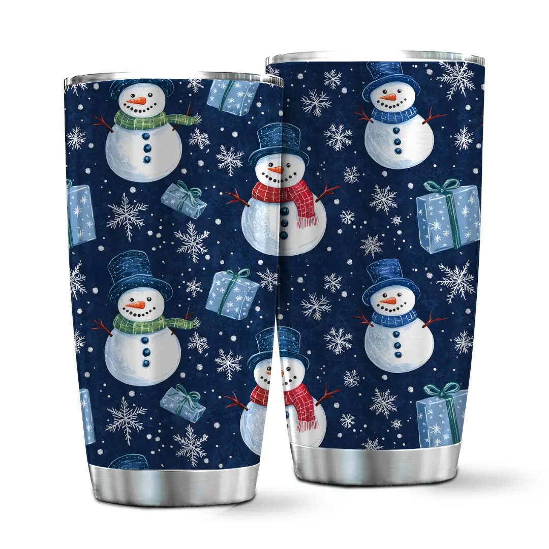 Snowman 20 OZ Tumbler Stainless Steel Travel MUG, Double-Wall Vacuum Insulated Leak Resistant Tumblers, Cup Holder Compatible, Coffee Travel Mug, Holiday Coffee Cup Gift for Women and Men