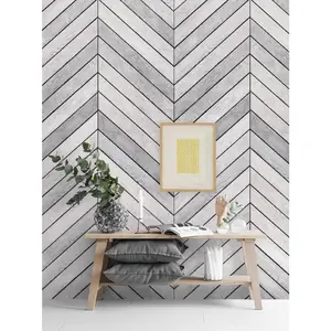 Chevron Grey White Wood Accent Mural Wall Art Wallpaper - Peel and Stick