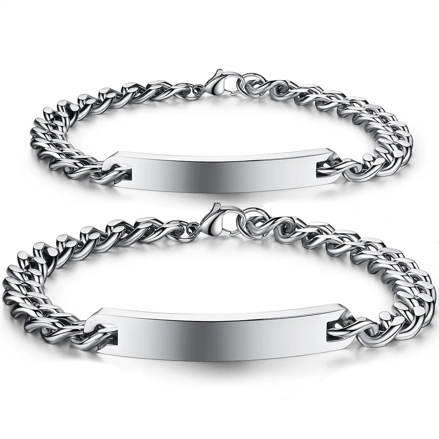 Couples Matching Bracelets Set, 2-Piece Unisex Silver-Tone Link Jewelry with 'Forever & Always' Engraving, Adjustable Size for Daily Wear, Matching Sets, Casual Unisex, Silver Link, Engraved Text, His Hers Pair, 2Pcs （Silver）