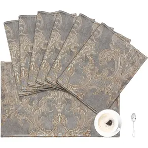 Luxury Placemats Set of 6 for Dining Table, Table Place Mats for Dining Table Room Decorations,-Layer, Non-Slip & Wrinkle Resistant(12 x18 inches, Grey)