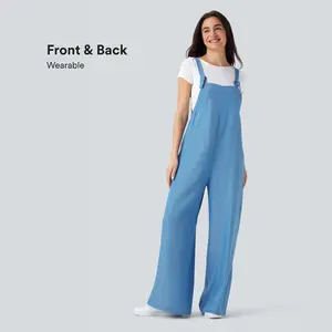 Halara Denim Like Casual Overalls with Multiple Pockets-Front and Back Wearable