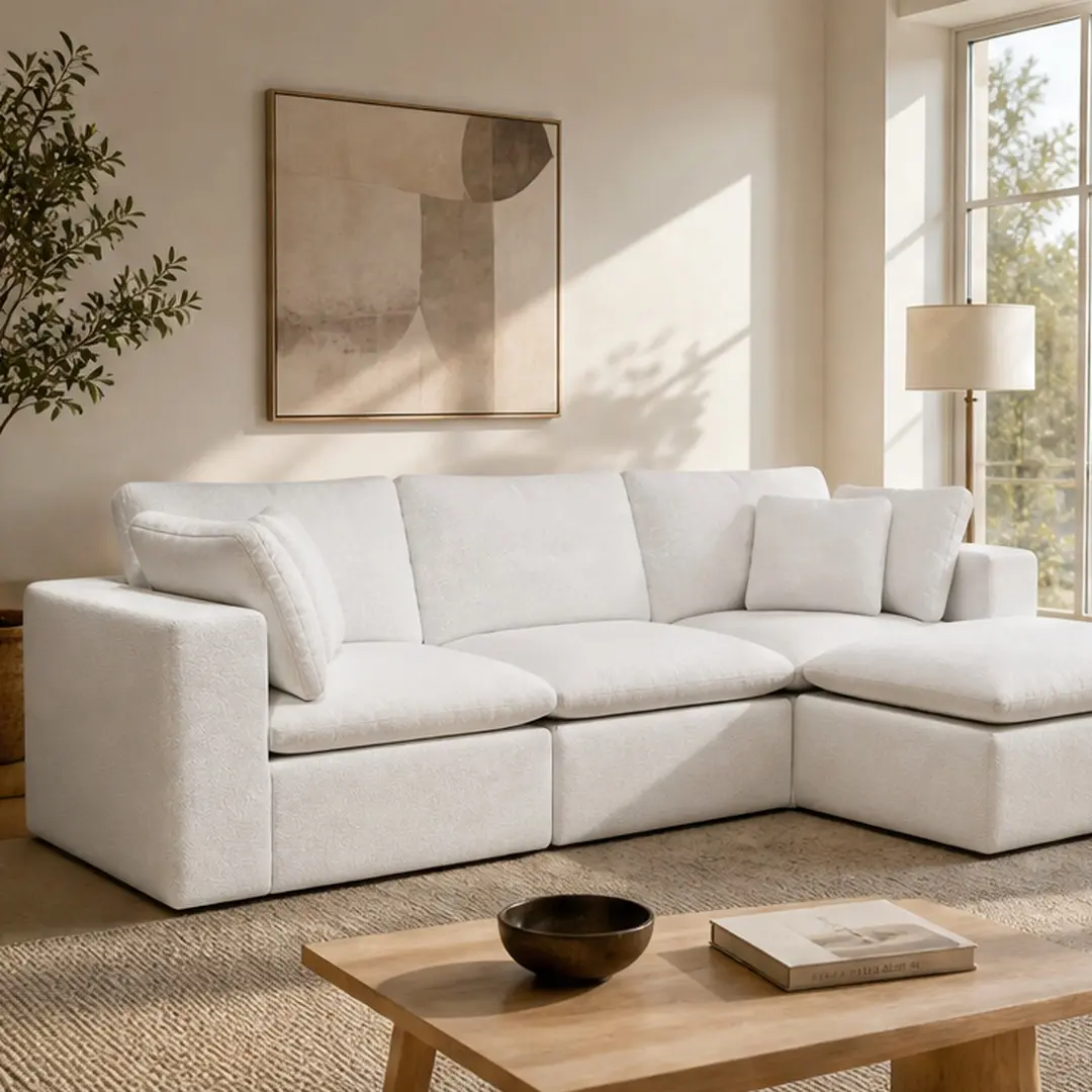 ARCH Modular Sectional Sofa - Plush Corduroy Upholstered, Foam-Filled, Fully Assembled, Small House Design, 2/3/4/7-Seat Options, 4PC Free Combination, White/4-Seat/Standard, 108.3"x39.4"/78.8"x68.9", Modern Small Space Indoor Furniture for Living Room