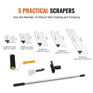 VEVOR Drywall Skimming Blade Set, 7/10/14/16/24 in Skimming Blades+ 34 - 81.6 in Extension Handle Pole, Stainless Steel Knife Professional Skim Coat Tools, for Gyprock/WallBoard/Plasterboard