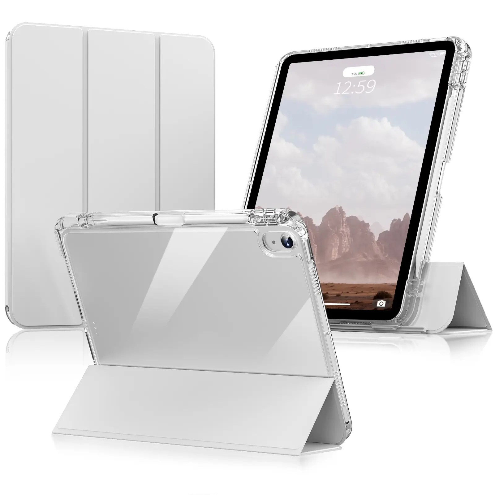 Case iPad Detachable Dual Cover Protective Case, Transparent Back Panel with Pen Slot, Compatible with iPad Pro/mini/air, air 11 inch pro 13 ipad 10th 11th gen air 4/5/6/7 pro 12.9 inch 2026 Durable Protection