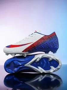 Parent - child White - Red - Blue Color - blocked Long Spikes Football Shoes, Dynamic Competitive Style, Breathable Mesh Material, Strong Grip & Enhance Athletic Performance, Ideal for Parent - child Football Training & Competitions, Football Boots