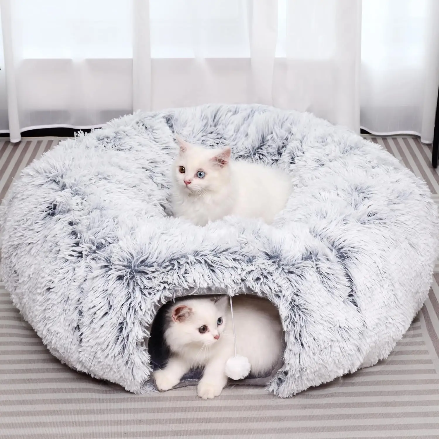 Cute Calming Kitten Beds - Soft Plush Warm Cat Tunnel Foldable Detachable Washable Multifunctional Splicing Design for Cozy Playtime & Relaxation