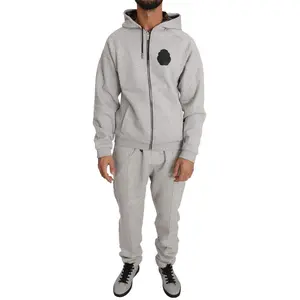 Billionaire Italian Couture Gray Cotton Sweater Pants Set Tracksuit