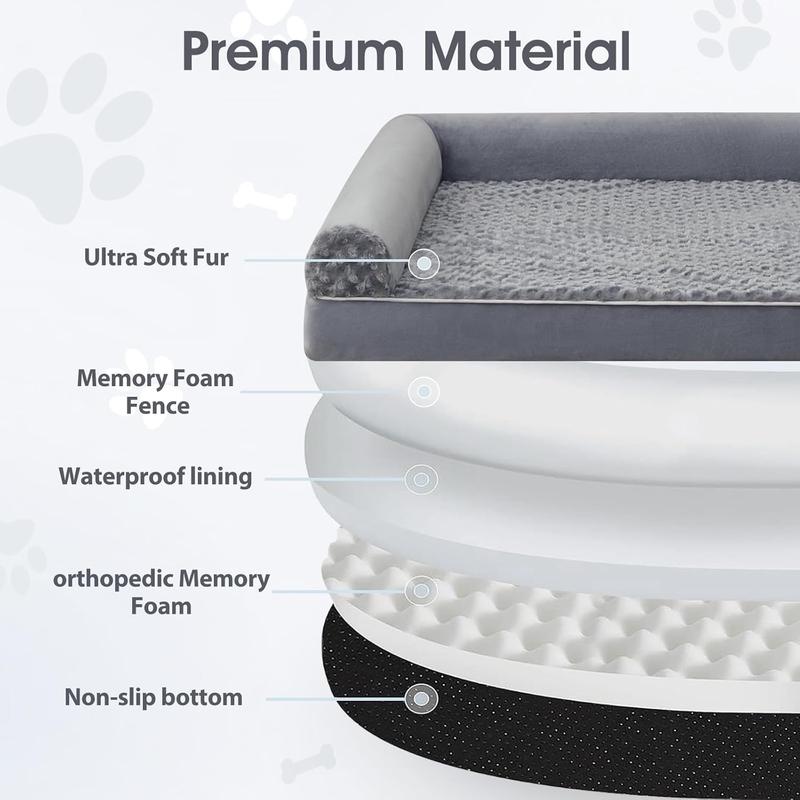 XXL Memory Foam Orthopedic Dog kennel Bed 6.5 Inch Thick for Senior Dogs Over 100 Pounds Water Resistant Washable Cover with Built-in Pillow Non-Skid Bottom & CertiPUR-US Certified