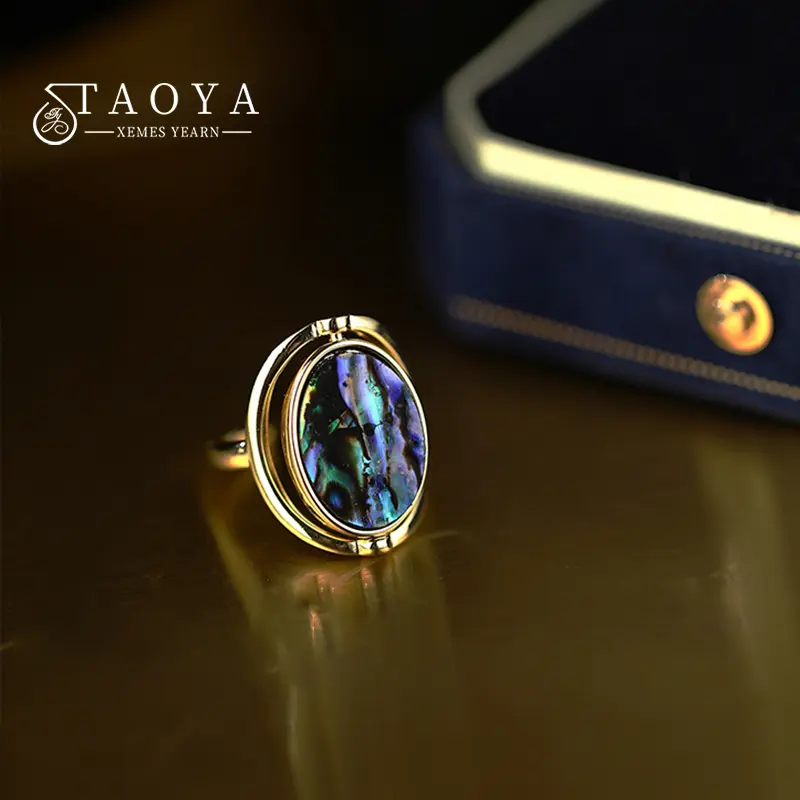 French Colored Shell Double-sided Flip Opening Adjustable Gold Color Rings Trendy Jewelry For Women's Fashion Finger Accessories