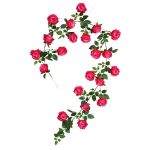 Artificial rose vine, fake flower vine, plastic flower for ceiling decoration, air conditioning and water pipe cover, balcony decoration