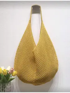 Large Capacity Crochet Shoulder Bag Lightweight Multi-functional Knitted Tote Beige Pink Brown Black for Travel Beach Vacation Daily Use