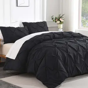 Black Oversized King Comforter (120x98Inch), 3 Lightweight Pinch Pleat Cal King Comforters  Sets, Oversized Pintuck Fluffy Down Alternative for