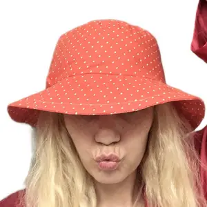 Bucket Hat Pink and White Polka - Pink Hat with White Polka Dots. Nonreversible