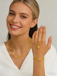 Premium Elegant 3D Floral Embossed 18K Gold Plated Stainless Steel 2-Piece Jewelry Set, All Seasons Wear, Floral Design