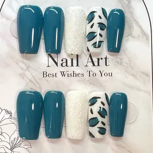 Turquoise, blue and white Cheetah Design Handmade Acrylic Press On Nails 10 PCS - Lightweight, Durable, Available in Various Shapes and Sizes