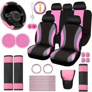 Car Seat Cover Set, Car Seat Protector & Interior Decoration Set, Including Car Seat Cover, Steering Wheel Cover, Seat Belt Shoulder Pad, Car Air Outlet Decorative Strip