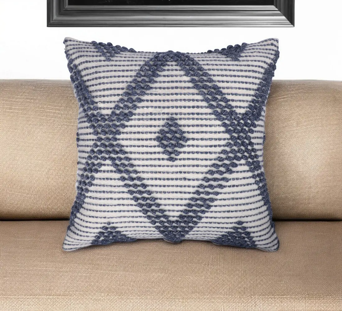 HomeRoots 554544 20 in. Blue Geometric Throw Pillow, Durable Cushion, Home Decorative Cushion, Durable Cushions