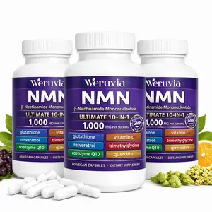 NMN Complex Formula, 1000mg per serving, 60vegetarian capsules | 10-in-1 formula containingNicotinamide Mononucleotide, Vitamin C, Resveratrol,Coenzyme Q10, Trimethylglycine, Quercetin, andGlutathione