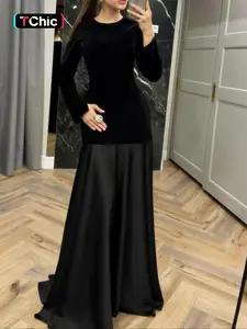 Fashionable Elegant Slim-Fitting Round Neck Long Sleeve Knit Dress, Casual Style with Plain Design for Women, Womenswear, Perfect for Any Occasion