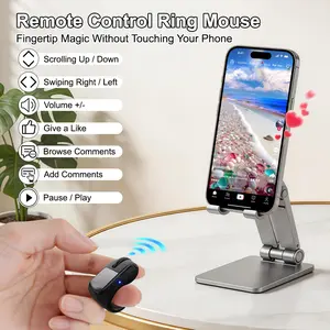 Bluetooth+2.4G Remote Control Scrolling Finger Ring Air Mouse with Touchpad for TikTok, Wireless Clicker, Video Scroller, Page Turn for Kindle APP, Presenter Remote, Selfie, Rechargeable, Remote Mice for Android iOS & PC Laptop Mac Tablet Computer Black