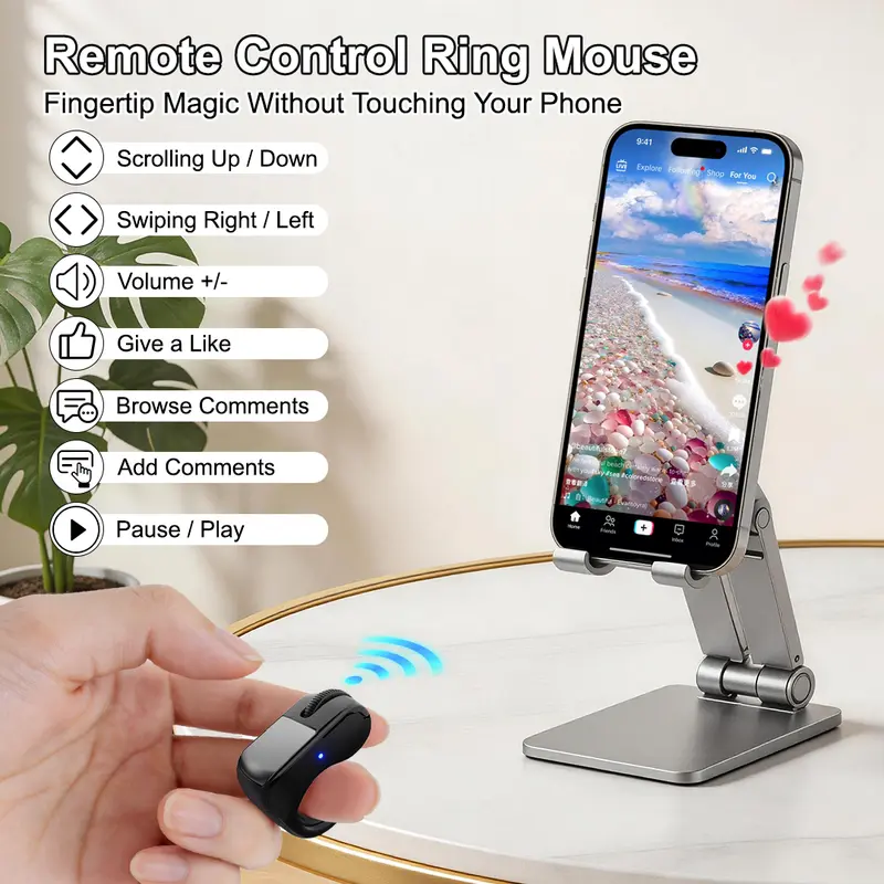 Wireless Foldable Dual Mode Bluetooth-2.4G Connection Finger Ring Air Mouse with Trackpad, Rechargeable Mobile Remote Control for Laptops, Camera Capture, Presenter Clicker (Black)