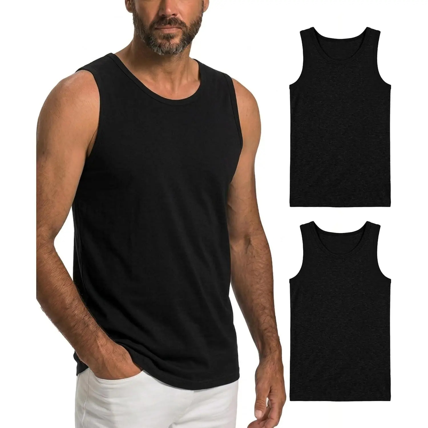 Men's 100% Merino Wool Tank Top 2 Pack, Moisture Wicking Breathable Shirts, Lightweight Base Layer Undershirt