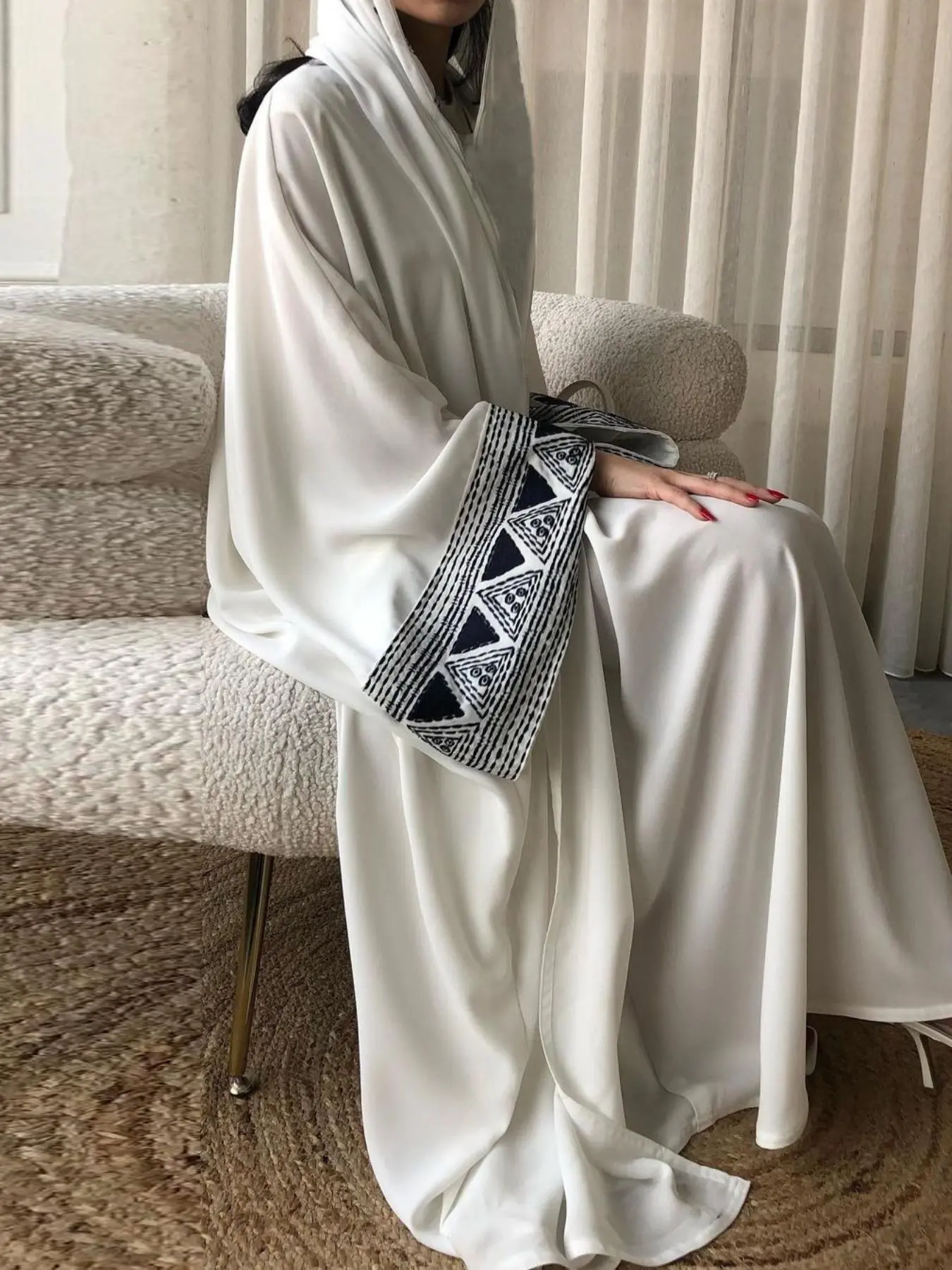 Women's Colorblock Patchwork Print Embroidery Abaya, Elegant Bat Sleeve Open Front Abaya for Daily Wear, Women's Islamic Clothing Muslim Clothing for Fall & Winter, Loose Fit Abaya