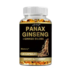 Airboy Authentic Korean Red Panax Ginseng-Ginkgo Biloba Dietary Supplement, 60/120 Vegetarian Capsules, 1000mg Root Extract Powder (10% Ginsenosides), Brain Boost Vitamins for Performance & Mood