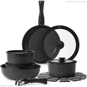 15pcs Non-Stick Pots and Pans Set with Detachable Handle, Oven Safe, Stackable, Cookware PFAS-Free,Dishwasher Oven Safe,Kitchen Outdoor Induction Compatible Stackable Healthy Easy CareFFLimitlessApparel3XXMax Tool14