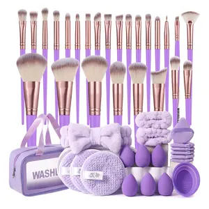 45PCS Makeup Tools Set:1pc Multi-Functional Zipper Toiletry And Cosmetic Bag Waterproof,25PCS Makeup Brush Set,6PCS Makeup Sponges,6PCS Triangle Powder Puffs,1pc Hairband,2PCS Hand Bowl Strap,3PCS Facial Cleansing Sponges,1pc Makeup Brush Cleaning Tools,
