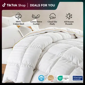 Deals For You Days | PEACE NEST 100% Cotton 500TC All Season Down Feather Comforter with Baffled Box & Satin Pipping Year-round Warmth Machine Washable Soft & Cozy Bedding