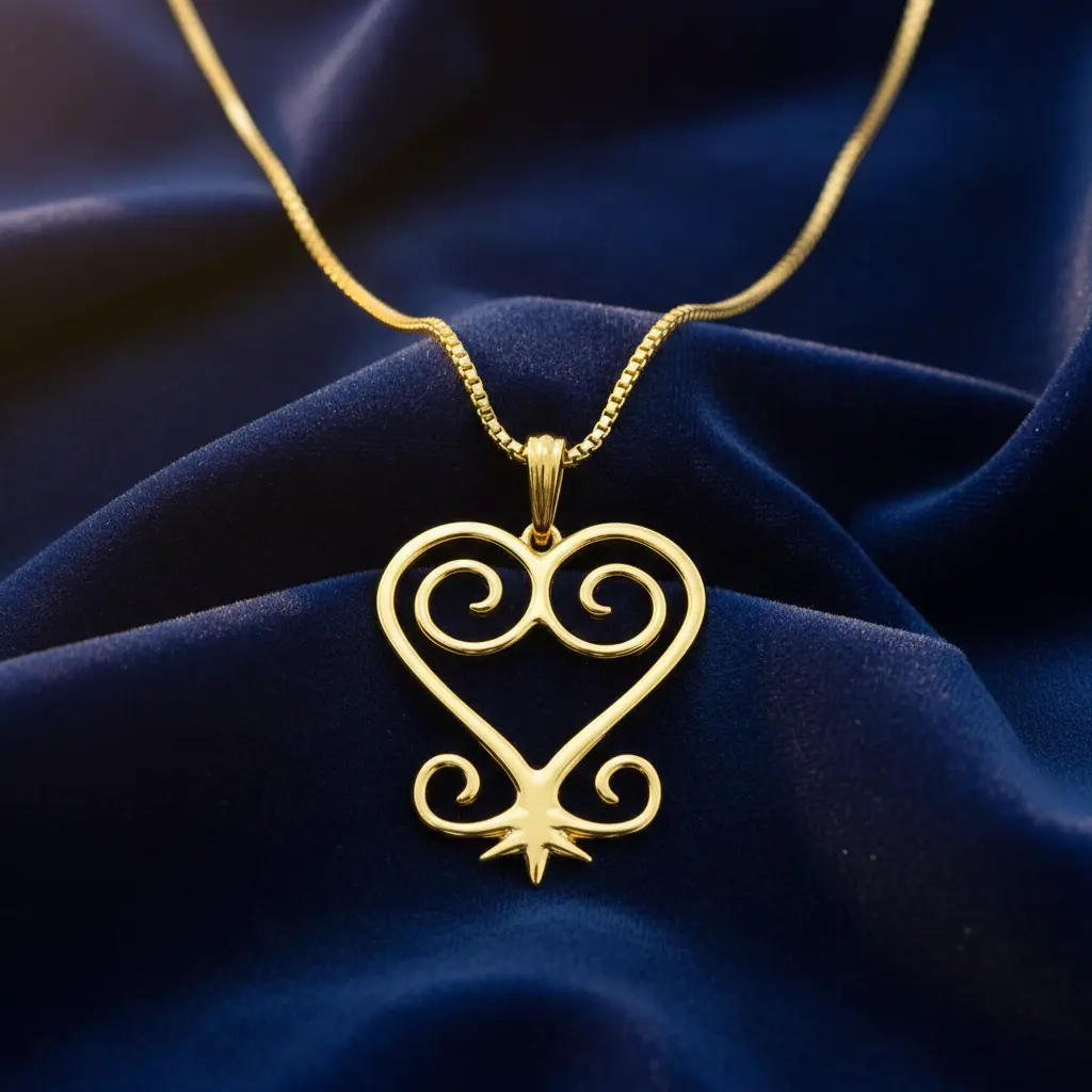 eartmotion Unisex Gold Plated Sankofa Pendant Hip-Hop Inspired Necklace, 2mm Box Chain (18in, 20in, 24in Sizes) - African Style Large Statement Accessory, "Go Back and Get It" Symbol Daily Wear, Hip-Hop Inspired Necklaces, Large Statement Necklaces