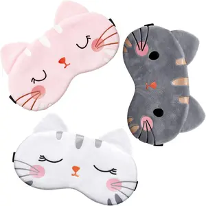 Cute Eye Mask for Sleeping 3 counts Cartoon Dog Face Eye Cover Funny Animal Cat Sleeping Mask Soft Lightweight Night Sleep Kitty Blindfolds for Women Men Kids(Cat)