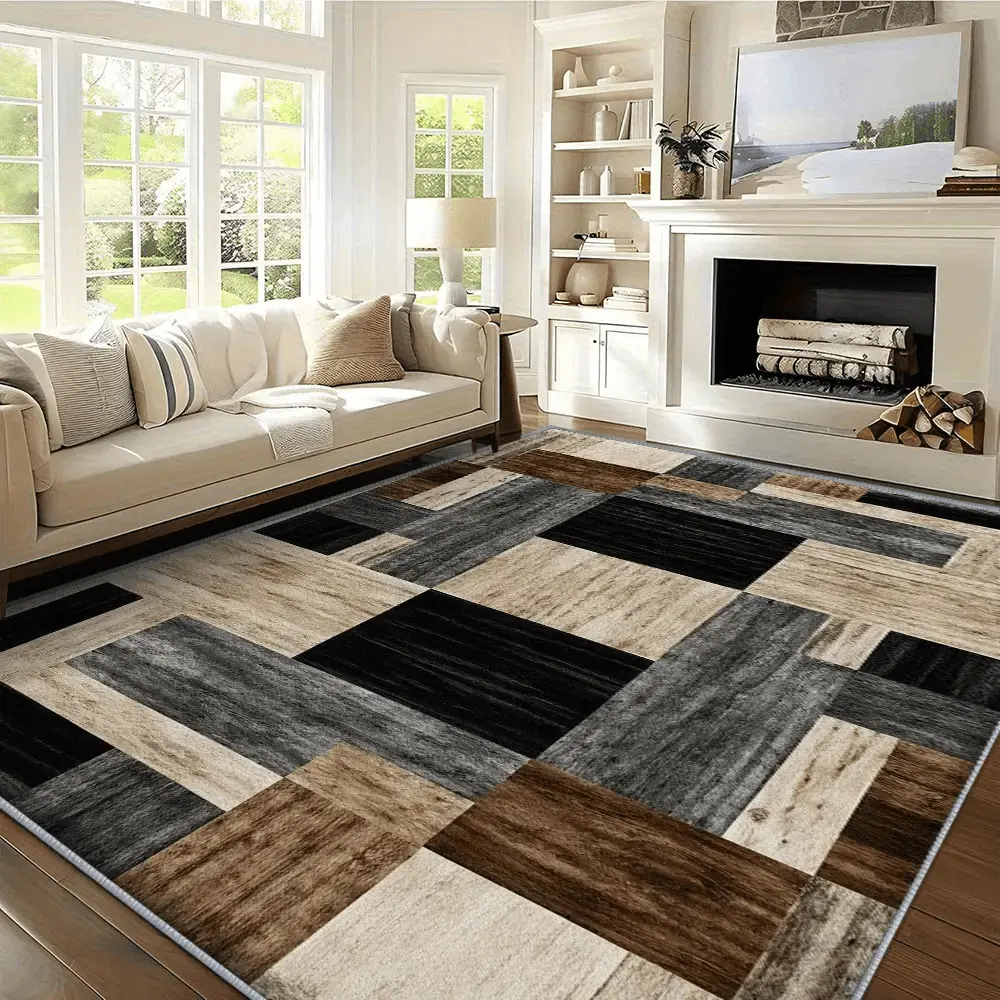 Luxury Velvet Minimalist Rug - Modern Geometric Design with Purple Accents, Non-Slip Backing, Machine Washable Oversized Carpet for Living Room, High-Traffic Areas, Living Room Decor