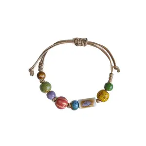 "FengShui"Lucky New Chinese Style Ceramic Bracelet Handmade Jingdezhen Porcelain Bead Ethnic Bohemian Braided Cord Gift for Women