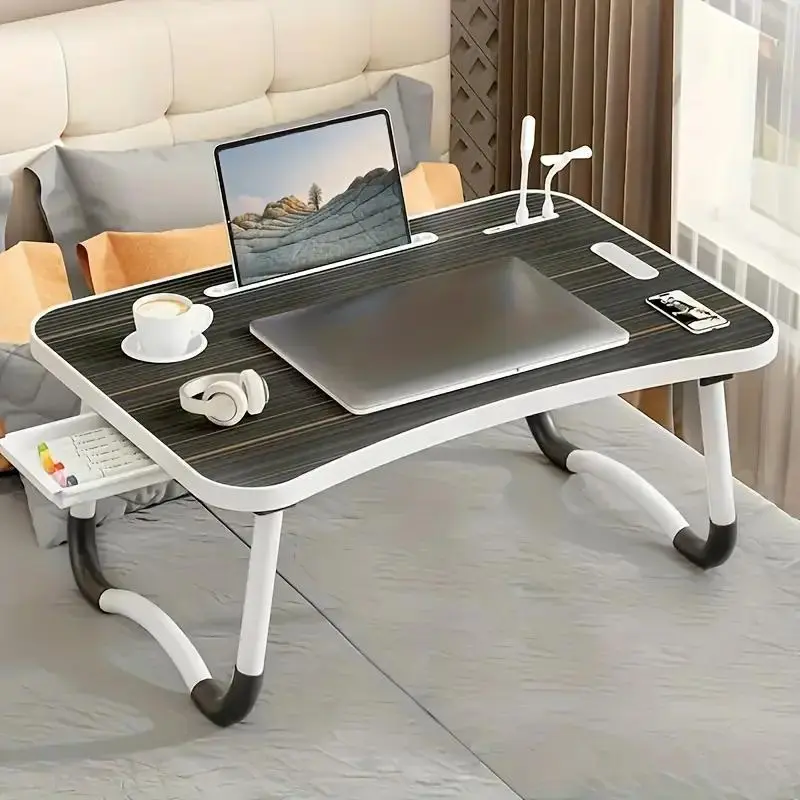 Portable Laptop Desk for Bed & Couch, Foldable Lap Desk with USB Charging Port & Storage Drawers, Compact Small Space Laptop Table for Home Office, Remote Work, Study & Gaming