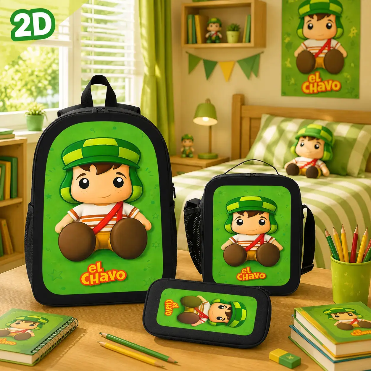 El Chavo 3PCS Backpack Set Cartoon Backpack Lunch Bag Pencil Case Large Capacity Casual Travel Daypack Laptop Bag Lightweight Commuter Bookbag Unisex Student Backpack Back To School Gift Summer Viral TikTok Backpack Bundle Cute Cartoon Backpack Set-2D