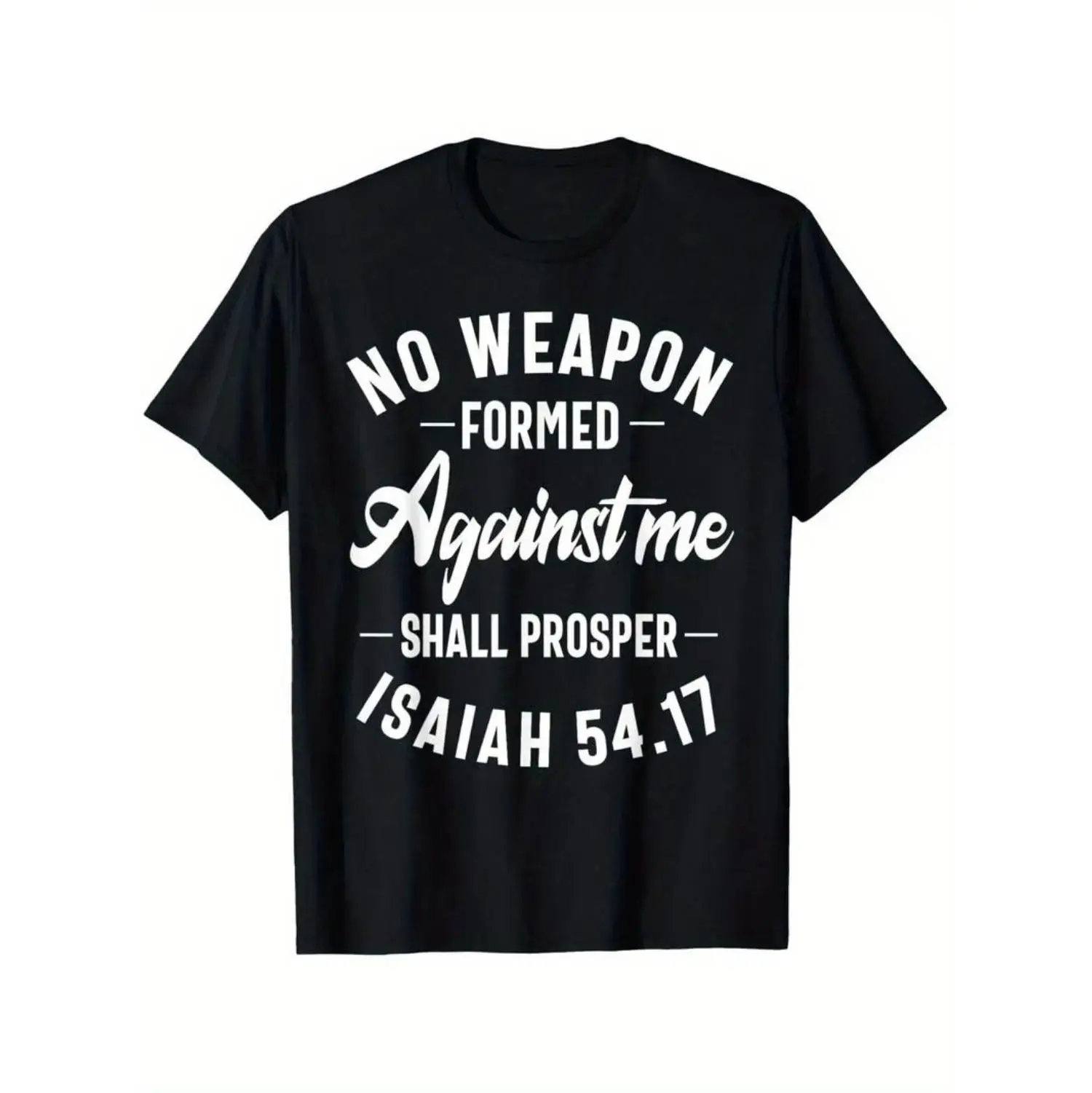 [ Cotton] Men'S  Cotton Christian Faith T-Shirt - "No Weapon Formed Against Me Shall Prosper" Isaiah 54:17 Print, Casual Round Neck, Short Sleeve Golf Gift T-Shirt For Men And Women  Golf Gift T-Shirt For Men and Women