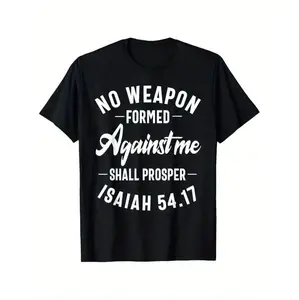 [100% Cotton] Men'S 100% Cotton Christian Faith T-Shirt - "No Weapon Formed Against Me Shall Prosper" Isaiah 54:17 Print, Casual Round Neck, Short Sleeve Golf Gift T-Shirt For Men And Women  Golf Gift T-Shirt For Men and Women