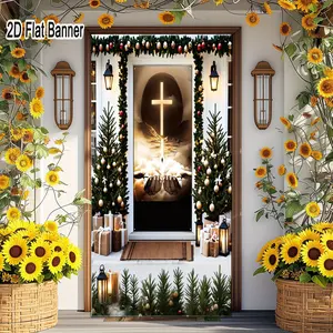 2D flat banner, 1pcChristmas Doorway Decor Garland Berries Ornaments Trees Lanterns Gifts Doormat Religious Panel Decorgalentines party decor, valentine day decor, decorations for valentines day