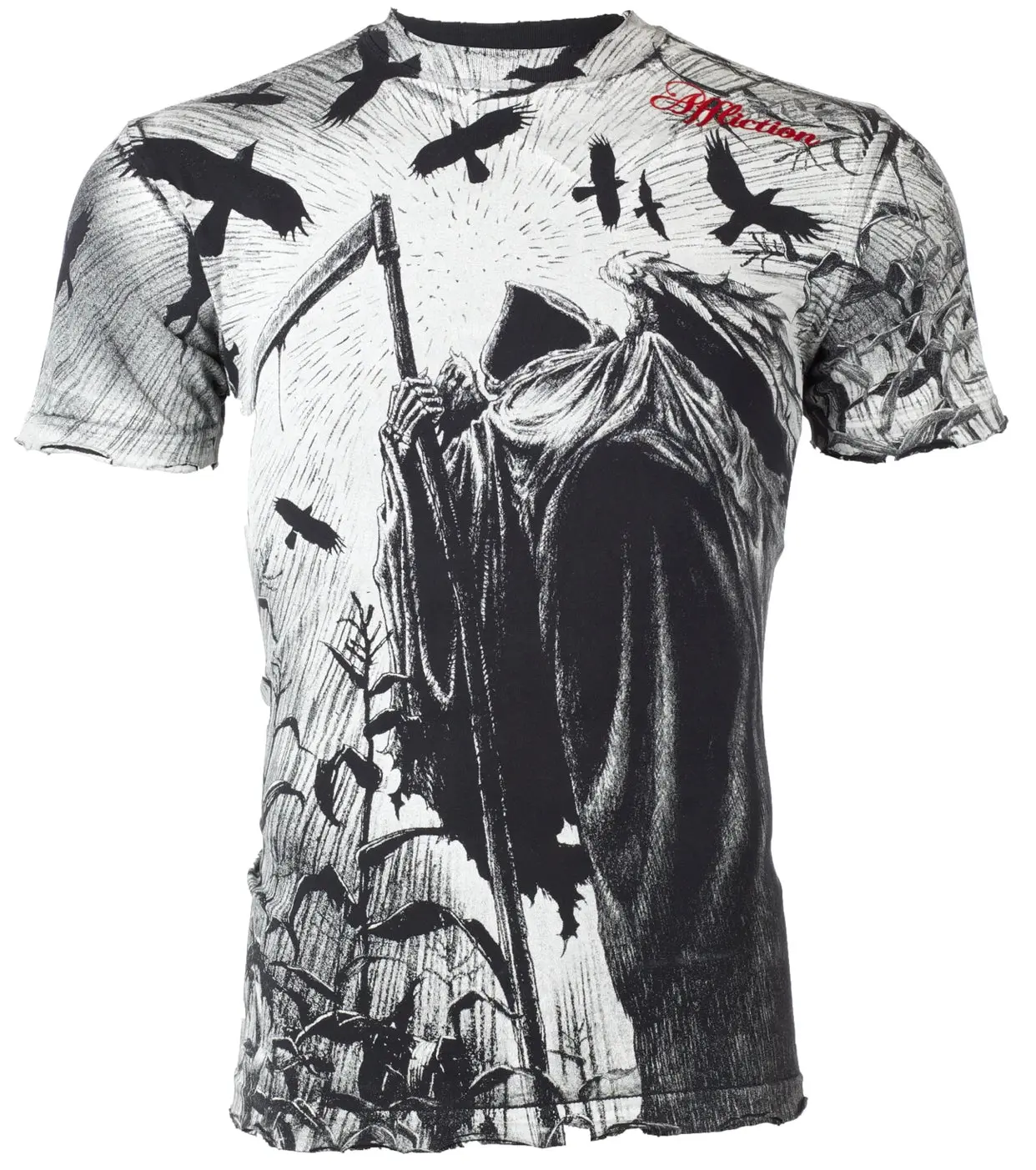 Affliction Men's Corn Reaper Graphic T-Shirt - Alternative Goth Men's Short-Sleeve Crewneck Top, 100% Pure Cotton Casual Tee, Alternative Goth Men's Short-Sleeve T-Shirts