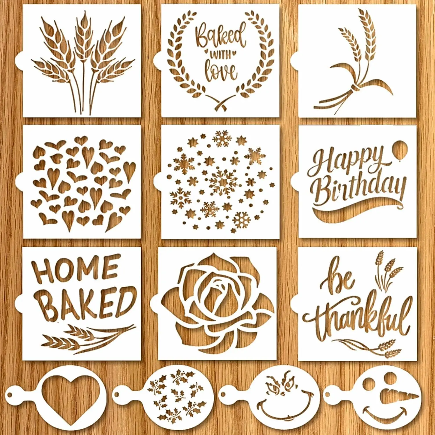Artisan Bread Stencils for Sourdough, Cake, Pie & Cookies - Decorate with Your Own  Design - Baking Stencil Set Incl. Classic Wheat, Hearts & More, Bonus 4 Small Coffee/Cookie Stencils