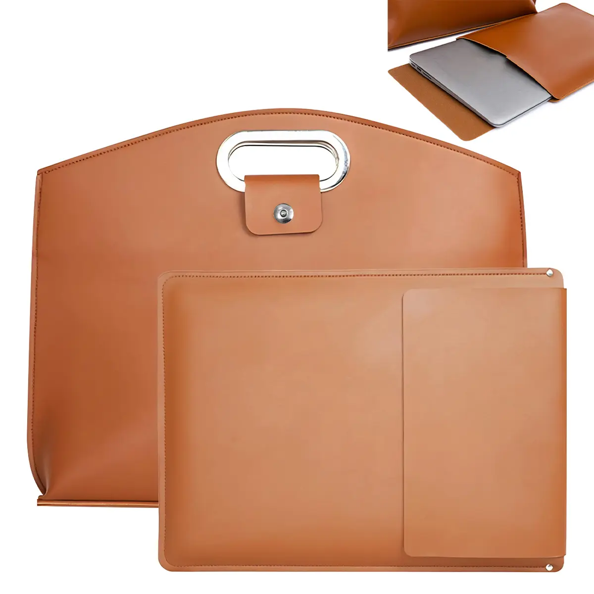2PCS Women’s Laptop Bag with Sleeve, Waterproof Leather Work Tote Briefcase for 14-16 Inch Laptop & iPad, Business Handbag, Black/Brown
