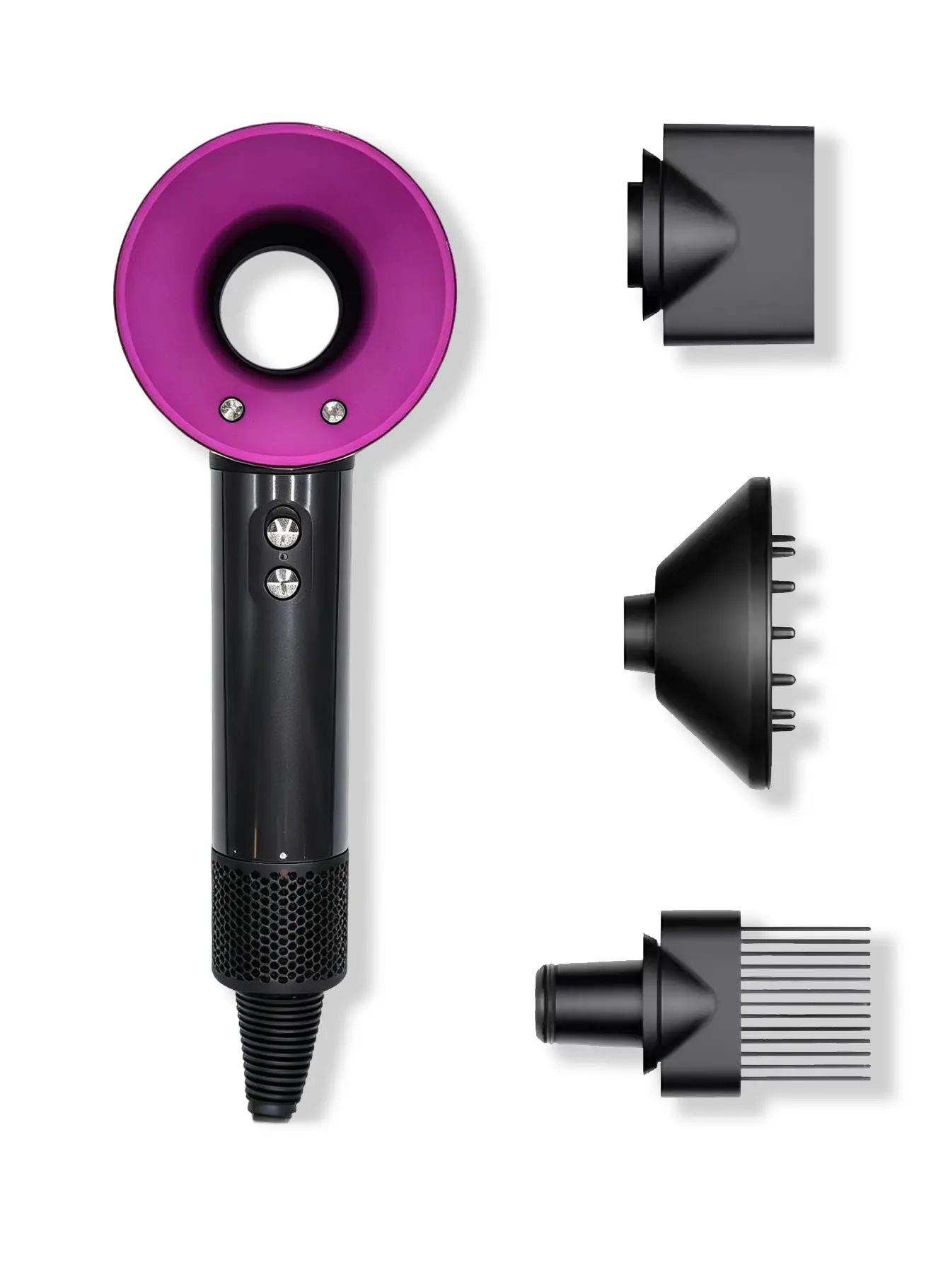 Refurbished genuine Dyson HD07 negative ion hair dryer — includes 3 attachments — airflow control, fast drying, modern home beauty and personal care device, in good condition