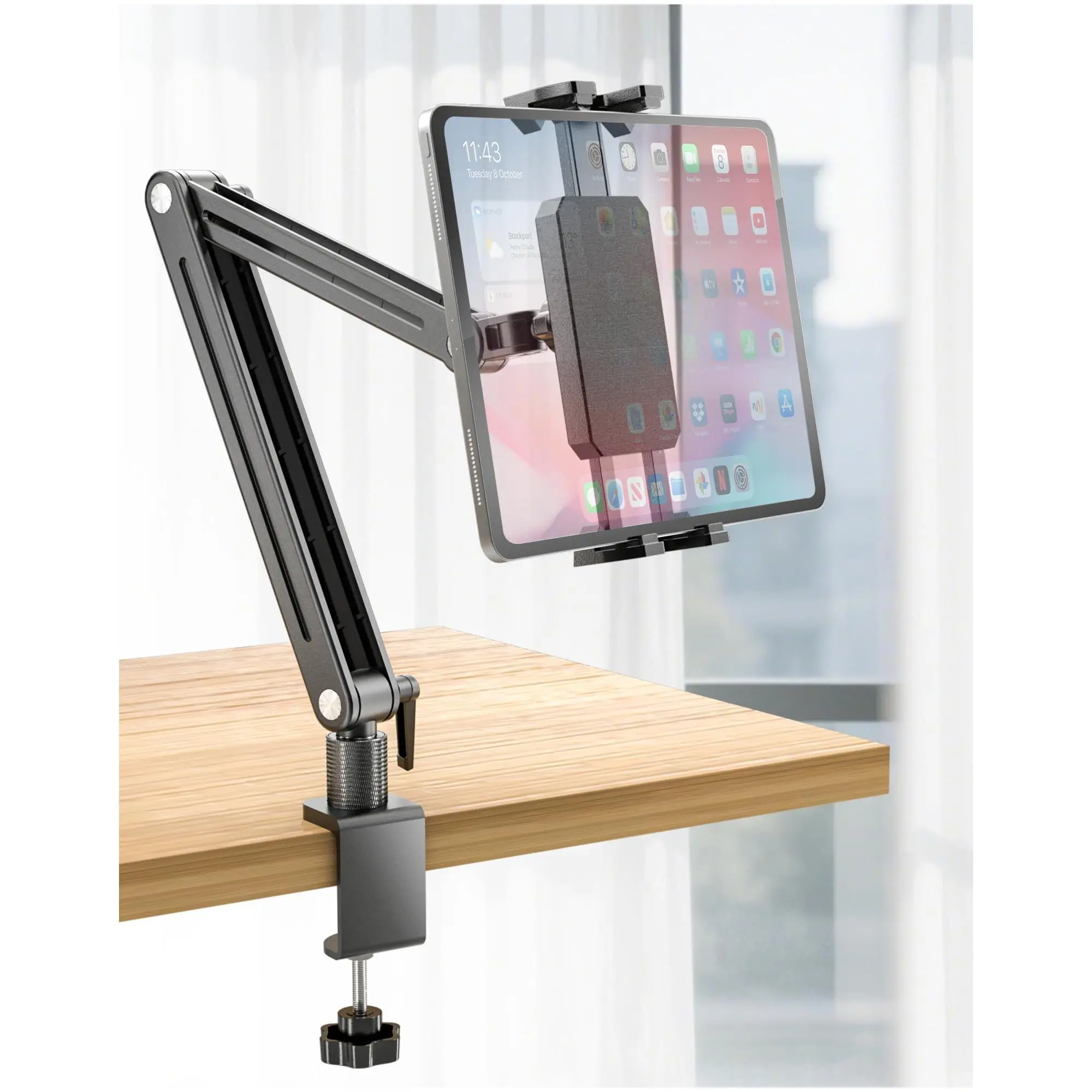 Adjustable Portable Monitor Stand 15.6" - 360° Rotating Base Tall Tablet Desk Arm Holder For Ipad Air/pro/mini Swivel Flexible Bed Clamp Mount Soporte Para Tablet/monitor Portatil/ereader