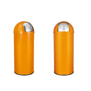 Heavy Duty Stainless Steel Tall Commercial Trash Can with Push Lid, Large Capacity Kitchen Waste Bin for Indoor Outdoor Use, Odor-Blocking Garbage Bin for Home Office Restaurant, Easy Clean Cylindrical Trash Can